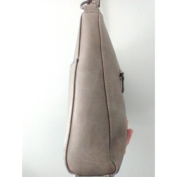 Sam & Hadley Adjustable Crossbody Shoulder Bag Vegan Perforated Light Gray - Picture 9 of 12